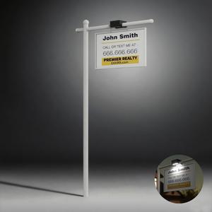 Real Estate Sign Posts with Solar Dual-Sided Light, 72'' Heavy Duty Realtor Sign Post, Fully Metallic Real Estate Sign Holder, For Sale Yard. (Sign Not Included) (White)
