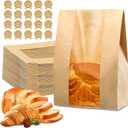 200 Pcs Bread Bags for Homemade Bread, Sourdough Paper Bags With Window, 50% Thicker 13.7x8.2x3.7in, A Large Bakery Bag Used for Storage Sourdough & Snacks, 210 Cute Sealing Stickers With Ties