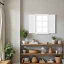 Rustic White Window Mirror with Shutters 16 X 24 Inch, Hanging Farmhouse Wood Frame Rectangle Window Pane Mirror for Wall Decor Living Room Entryway, Door Handles with a Distressed Finish