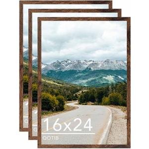 16x24 Picture Frame for Wall Hanging, Wood 16 x 24 Frame 40x60 cm Poster Photo Frame for Wall Horizontally or Vertically, Deep Brown, 3 Pack