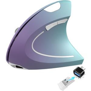 Vassink Ergonomic Wireless Rechargeable Mouse, USB A+Type C(2in 1) Connection, 800/1200/1600 DPI, 6 Buttons, 2.4GHz Carpal Tunnel Vertical Mice, for Laptop, Desktop,MacBook Purple Gradient Green