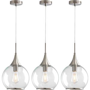 Pendant Lights Kitchen Island: 3 Pack Brushed Nickel Light Fixture Modern with Clear Glass - 10 Inch Mid Century Globe Kitchen Lighting Fixtures Ceiling for Bar