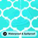 Smiry Round Picnic Tablecloth, Waterproof Elastic Fitted Table Covers for 57" - 68" Tables, Wipeable Flannel Backed Vinyl Tablecloths for Camping, Indoor, Outdoor, Teal & White