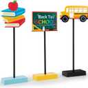 3 Pieces Back to School Wooden Signs School Bus Books Blackboard Standing Back to School Decorations for School Classroom Home office (School), 8.9L" x 6.7W"