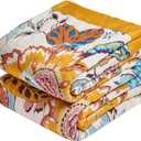 Boho Throw Blanket - 60"x80" 100% Cotton Ultra Soft Lightweight Summer Blanket, 4-Layer Breathable Muslin Blankets for Bed Couch, Reversible Green Floral Butterfly Printed Bohemian Cotton Quilt