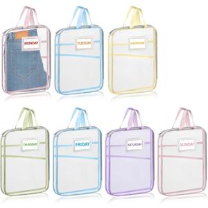 7 Pack Packing Cubes,Suitable for travel on different days of the week, storage bags with sticker labels, suitable for children's travel summer camp essentials, books, small items storage