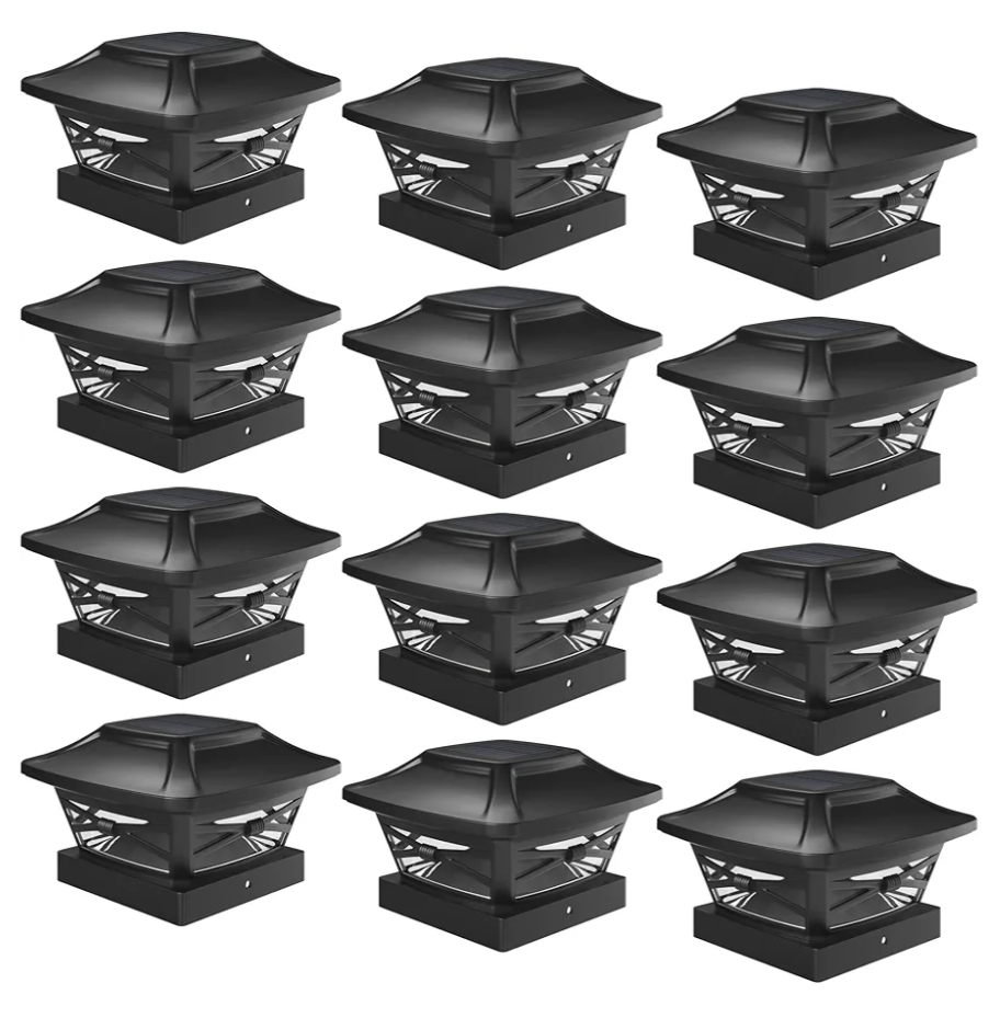 Davinci Lighting Renaissance Solar Outdoor Post Cap Lights - Includes Bases for 4x4 5x5 6x6 Posts - Bright LED Light - Slate Black (12 Pack)