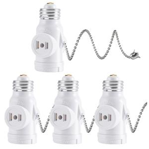 DiCUNO E26 Light Socket to Plug Adapter, 2 Polarized Outlet Bulb Splitter, UL Listed, Pull Chain Switch Control Light Bulb, Standard (Medium) E26 Base to 2-Prong Outlets Converter, White, 4-Pack