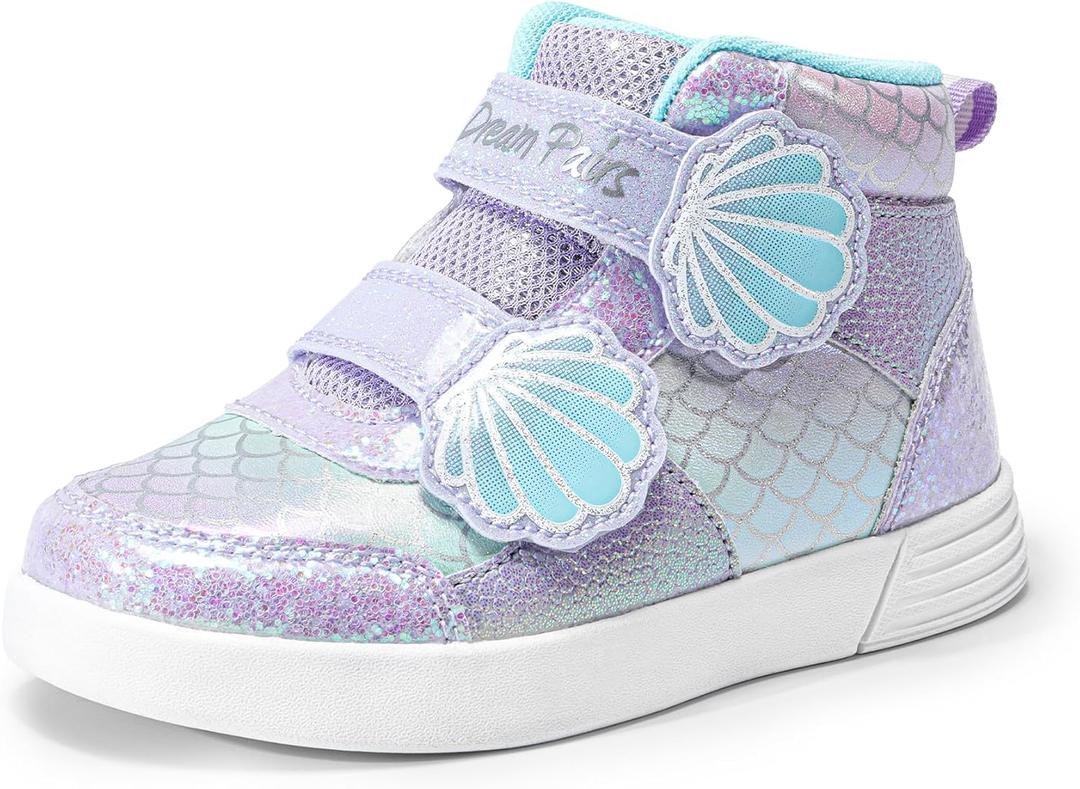 DREAM PAIRS Girls Shoes Toddler Sneakers Kids High Top Shoes with Hook and Loop Storybook Casual Walking Shoes (1 Little Kid, Purple/Rainbow)