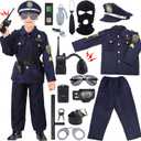 Skirfy 16PCS Police Costume for Kids, Police Officer Costume for Kids, Kids Cop Costume Role Kit, Kids Halloween Costume (S(41.3-45.2in,Age 4Y-5Y))