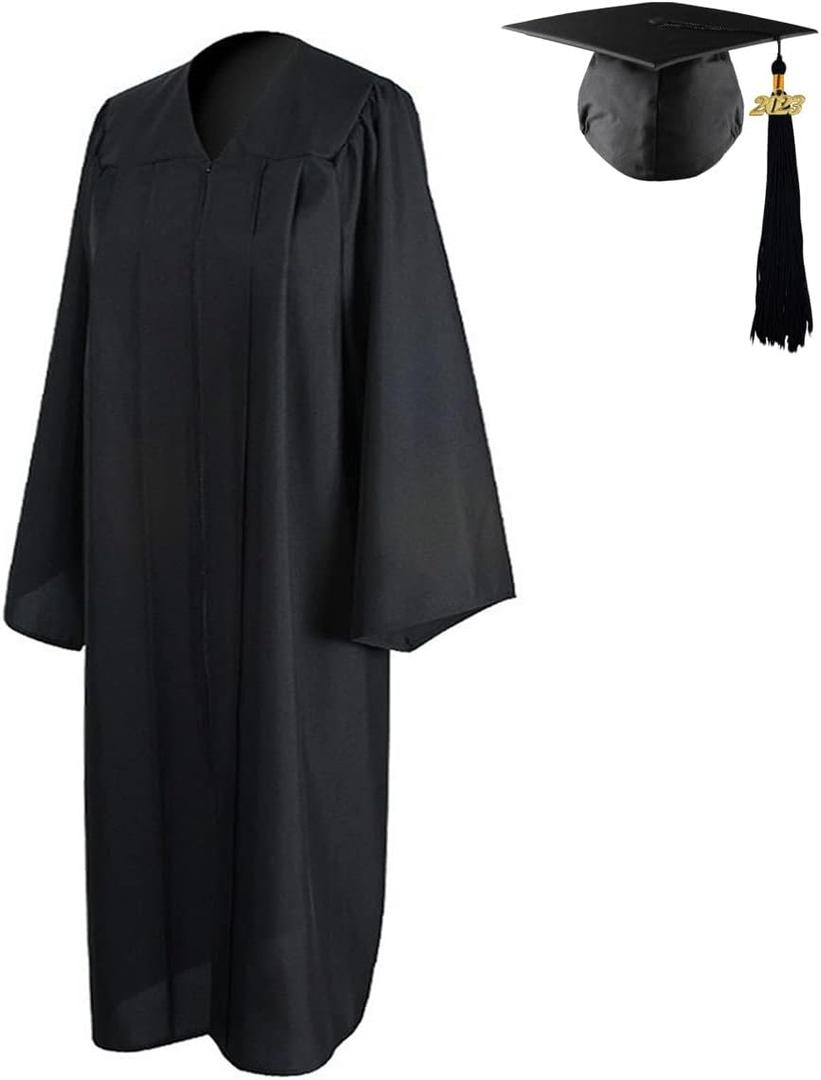 [2025] Graduation Cap and Gown Matte, Unisex Adult's Grad Robe Hat with Tassel Set - High School College Ceremony (51, Black/2024)