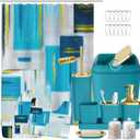 Bathroom Set - Teal Blue Bathroom Accessories Set, Bathroom Sets with Shower Curtain and Rugs, Teal Blue Shower Curtain Set with Bathroom Can, Soap Dispenser, Soap Dish for Home Decor