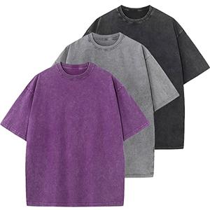3 Pcs Oversized Heavy Cotton Summer T-Shirts Vintage Unisex Short Sleeves Casual Loose Basic Tops(A-Purple+Grey+Black 3XL)