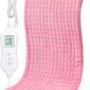 Heating Pad for Back Pain Relief & Period Cramps, 24x12 Inches Electric Heating Pad with 10 Heat Settings, Timer and Auto Shut-Off, Machine Washable, Valentines Day Gifts for Her, Pink