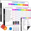 Magnetic Chore Chart Dry Erase Whiteboard Set - Pocket Charts - 2 Pcs Chores Chart for Multiple Kids, Teens & Adults (11.5x15) Each, Daily to Do (7x9) - 4 Markers & Eraser