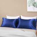 3 x Silky Pillowcases Set for Hair - Pillowcase Covers with Envelope Closure - Cool and Easy to Wash - Pillowcase Set of 2 - Pillow Cover Only Without Insert (Navy, Queen(20"x30"))