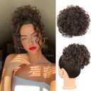 Matthia Messy Bun Hair Piece Curly Wavy Drawstring Ponytail Extensions for Black Women, Synthetic Loose Wave Large Curly Brown Ponytail Extension Clip on Hair Bun Hair Pieces for Women Daily Use(8#)