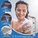 ROVOGO LED Rainfall Waterfall Shower Panel with 3 Body Jets, Handheld and Tub Spout, No Battery Needed Shower Tower with Temp Display, 304 Stainless Steel Brushed