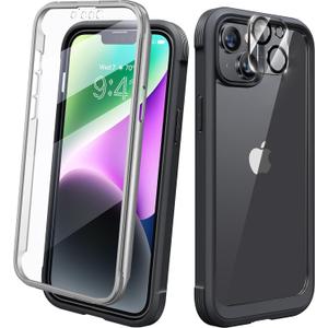 Diaclara Designed for iPhone 14 Case, Full Body Rugged Case with Built-in Touch Sensitive Anti-Scratch Screen Protector, with Camera Lens Protector for iPhone 14 6.1" (Black and Clear)