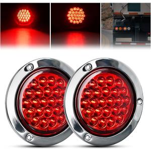 GOOACC 4Inch Round Tail Light 2PCS Red 24LED w/Stainless Steel Chrome Bezel Waterproof Stop Brake Turn Signals Lights for Truck Trailer RV Lorry Boat Tractor