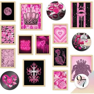 97 Decor Pink Y2k Room Decor Aesthetic - Mcbling Trashy Y2k Posters For Girls Room, 2000s Room Decor For Teen Girls Y2k Decorations, Hot Pink Wall Art Prints Baddie Pictures For Bedroom (Unframed) (8x10 Inches)