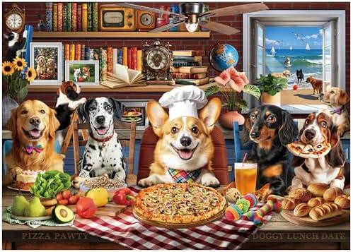 BenBen Puzzles for Adults 1000 Pieces, Dogs' Dinner Party, Dog Jigsaw Puzzle with Letters on Back, Funny Animal Puzzle, Challenging Puzzles for Family Game Night, Home Décor