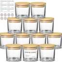 4oz Candle Jars 12 Pack- Small Clear Empty Glass Jars with Bamboo Lids, Stickers and labels, Bulk Glass Jar for Making Candles Containers, Ideal for Candle Business Owners