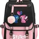 Stitch School Backpack Cute Daypack Rainbow Bookbag Pink Schoolbag Kid Backpack For Gifts (Stitch-2), Medium