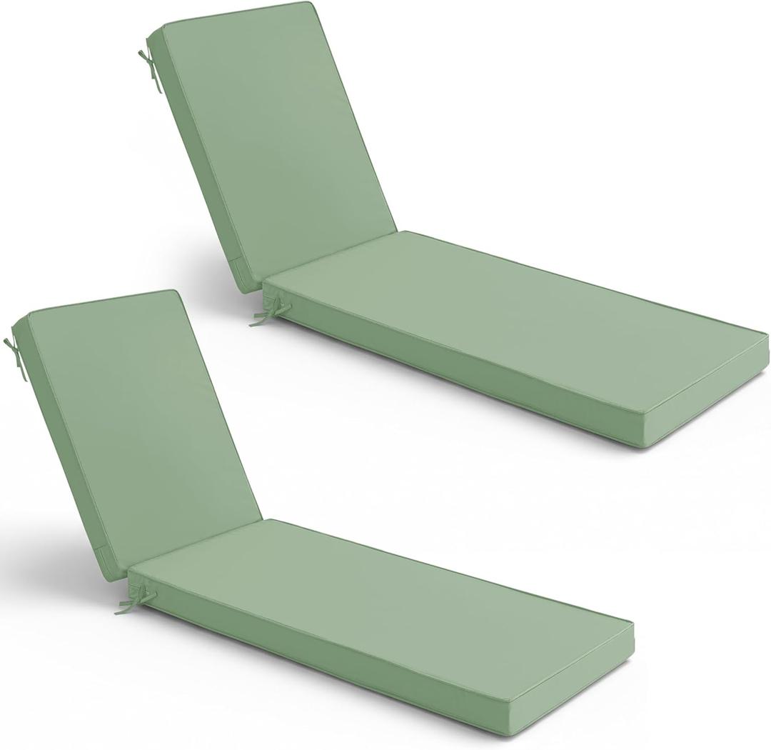 Summsun Chaise Lounge Cushions Outdoor Set of 2 - Waterproof and Fade Resistant Sun Lounger Replacement Cushions - Patio Lounger Pads with Removable Cover for Pool, Deck, 72 x 21 x 3 Inch, Sage Green