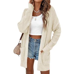 Womens Lightweight Hollow Out Crochet Knit Cardigan Drop Shoulder Loose Cardigan Sweaters (Small, Apricot)