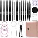 Froggod 4.53-inch (11.5cm) Interchangeable Circular Knitting Needles Set Aluminum US Sizes 2.5, 4, 5, 6, 7, 8, 9, 10, 11 with Interchangeable Knitting Needles and Cables, Accessories and Case, 9 Pairs