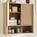 Bathroom Wall Cabinet, Medicine Cabinet with Adjustable Wood Shelf & Doors, Over The Toilet Storage Organizer Wall Mounted Storage Cabinet for Laundry Room, Kitchen, Living Room, Cupboard, Oak