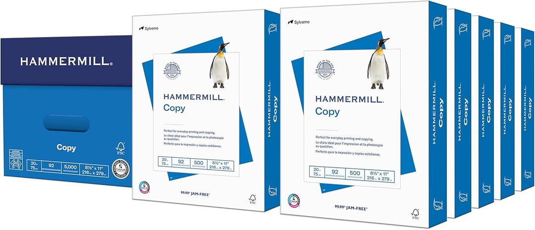 Hammermill Printer Paper, 20 lb Copy Paper, 8.5 x 11 - 10 Ream (5,000 Sheets) - 92 Bright, Made in the USA (10 Ream | 5000 Sheets)