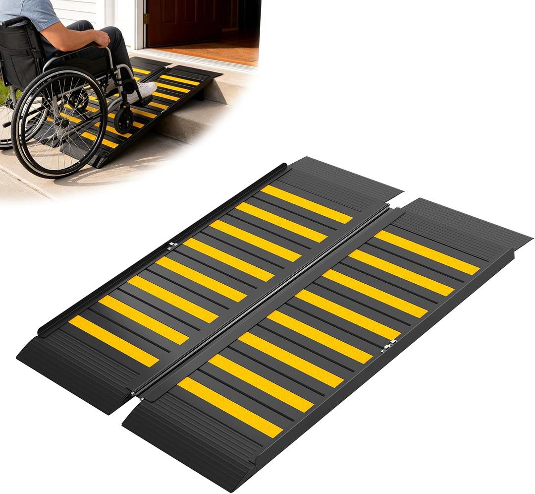 3FT Portable Wheelchair Ramp with Handle, Non-Slip Aluminum Ramps for Wheelchairs for Home, Folding Handicap Wheelchair Ramp for Doorways, Thresholds, Steps, Curbs, Stairs, 800 LBS Capacity