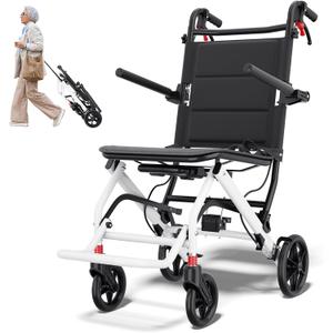 Super Lightweight Transport Wheelchair. Easy to Travel, Locking Hand Brakes, User-Friendly, Folding, Portable. for Adults or Child (up to 220lbs)