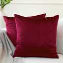 Encasa XO Velvet Throw Pillow Covers 18x18 in (45x45 cm) - Maroon - No Inserts, Pack of 2 Cases | Solid Plain Dyed Soft & Smooth, Square Decorative Cushion Covers for Living & Bedroom