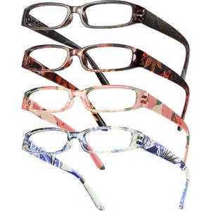 Gaoye 4-Pack Readers for Women, Blue Light Blocking Reading Glasses, Stylish Reading Glasses for Women in 4 Patterns (+2.25)