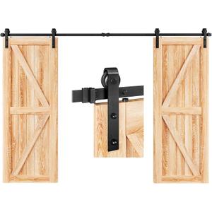 EaseLife 12 FT Double Door Sliding Barn Door Hardware Track Kit,Basic J Pulley,Heavy Duty,Slide Smoothly Quietly,Easy Install (12FT Track Kit for Double 36" Wide Door) (Black)