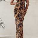 BTFBM Women's Summer Maxi Tube Dress Strapless Side Slit Long Floral Bodycon Dress Elegant Party Cocktail Dresses (Brown, XXL)