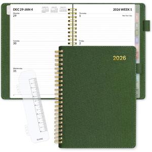 SUNEE 2026 Weekly & Monthly Planner 6.4"x8.5"- 12 Month (January 2026 - December 2026), Vegan Leather Cover, Pocket, Bookmark, Notes, Monthly Tab, Deep Green