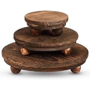 Amyhill 3 Pcs 8/6/4 Inch Wooden Risers for Display Wood Pedestal Stand Mini Tray Stand Round Wooden Pedestal Holder Rustic Riser for Decor Tiered Tray Decor Home Kitchen(Brown)