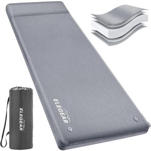 Elegear Self Inflating Camping Sleeping Pad, 3.1'' Ultra Thick Memory Foam Camping Pad with Pillow & Embossed Surface Design, 20s Fast Inflating Insulated Sleeping Pad for Camping/Travel/Tent/Car (Grey)