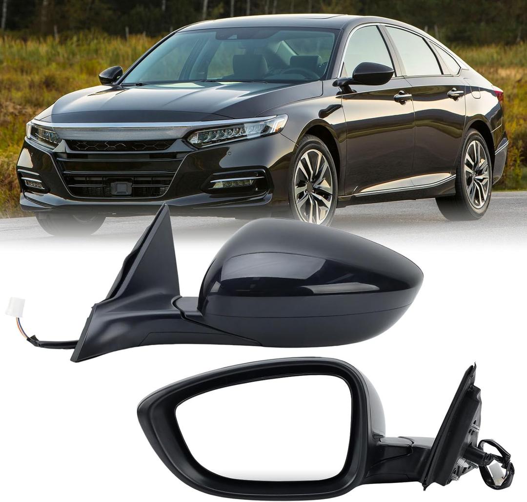 Left Driver Side Mirror Compatible with 2018-2025 Honda Accord LX Sport 1.5T Power Glass | Non-Heated | Paint to Match Repalces HO1320328 76258-TVA-A02 (3Pins-Black)