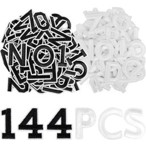 144Pcs Iron on Letters and Numbers Patches, Black and White Iron on Letter Patches,Adhesive Alphabet Embroidered Patch A-Z,Numbers 0-9 Applique for Clothes, Dress, Hat, Socks, Jeans, DIY Accessories (BK+WT)