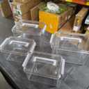 6-Pack Home Storage Bins, 2-Pack 11"x7", 4-Pack 9"x6", Plastic Container, Latching Box with Handle (Grey and White handle)