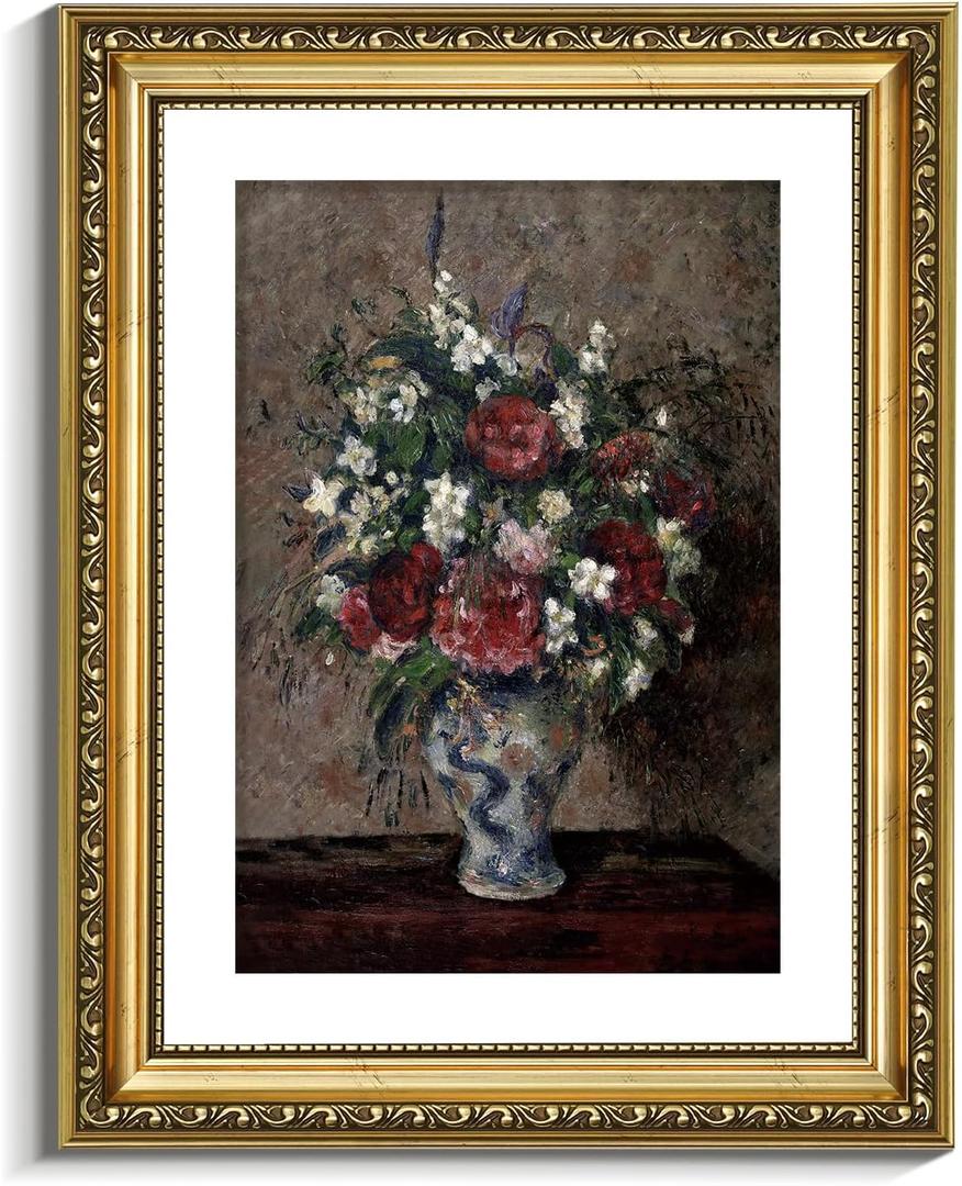 VIYYIEA Gold Framed Wall Art Canvas Print Home Decor Flower Wall Decor Vintage Botanical Prints Floral Paintings Art Pictures Room Decor Floral Wall Art Prints for Living Room Bedroom Office Flowers in a Vase, 14"L x 11"W