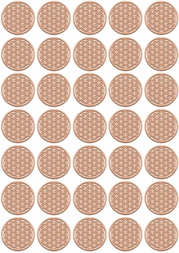 Flower of Life Gold Plated Thin Metal Sticker for Stone Crystal, Adhesive Pyramid Sacred Geometry Metal Energy Decor Sticker,Meditation Decor (Rose Gold, 20mm Diameter)