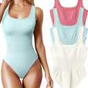 OQQ Women's 3 Piece Bodysuits Sexy Ribbed Sleeveless Square Neck Tank Tops Leotard 2025 Trendy Outfits (Large)