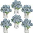 Pre-Made Flower Table Centerpieces, Set of 6 Artificial Silk Chrysanthemum with Farmhouse Metal Vases for Wedding, Birthday Parties, Home, Dining Table Decorations - Dusty Blue