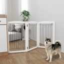 ZJSF Freestanding Foldable Dog Gate for House Extra Wide Wooden White Puppy Gate Stairs Dog Gates Doorways Tall Pet Gate 3 Panels Pet Fence (3 Panels60''W x 32''H)